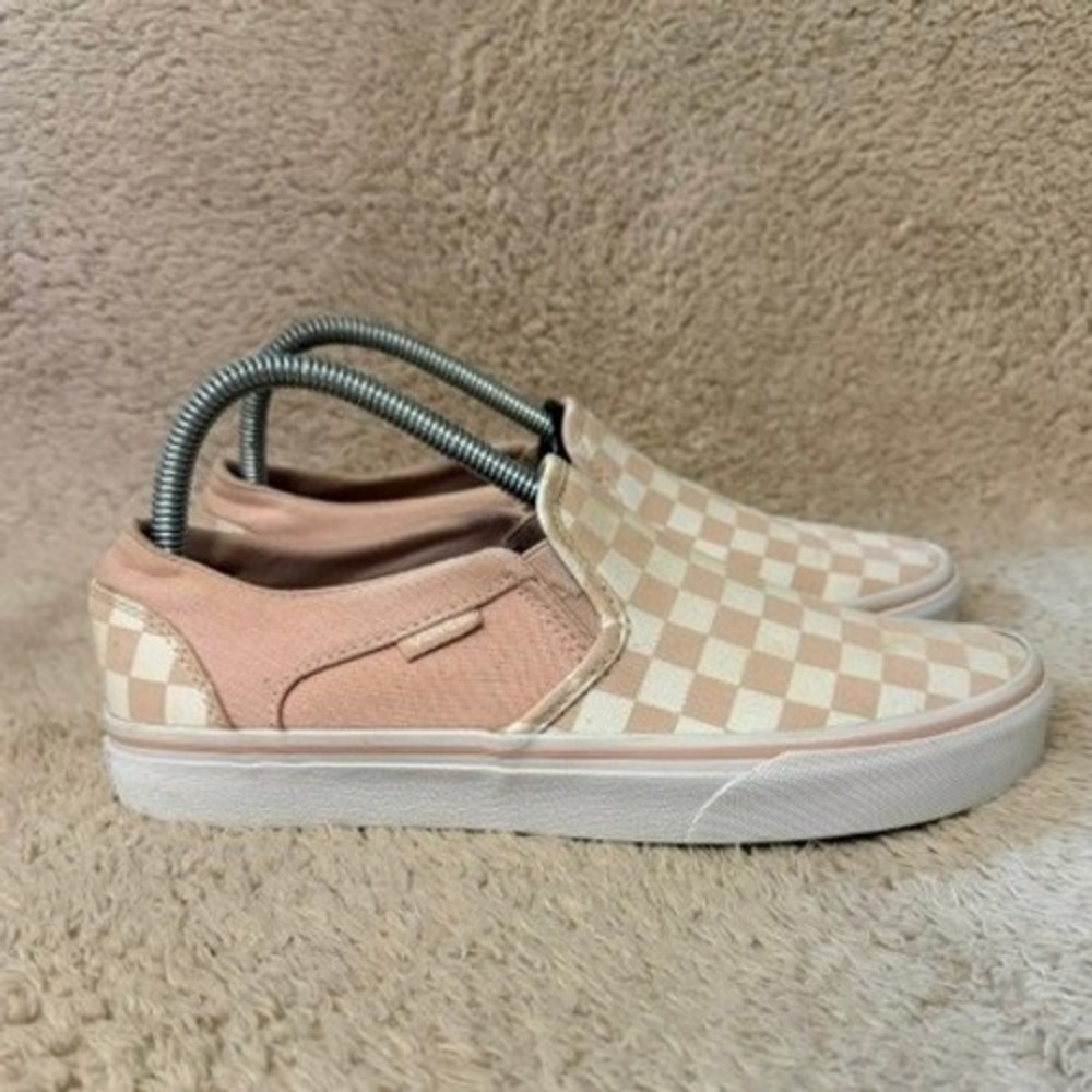 Vans Classic Slip-On Pink White Checkerboard Canvas Skate Shoes Womens 8.5